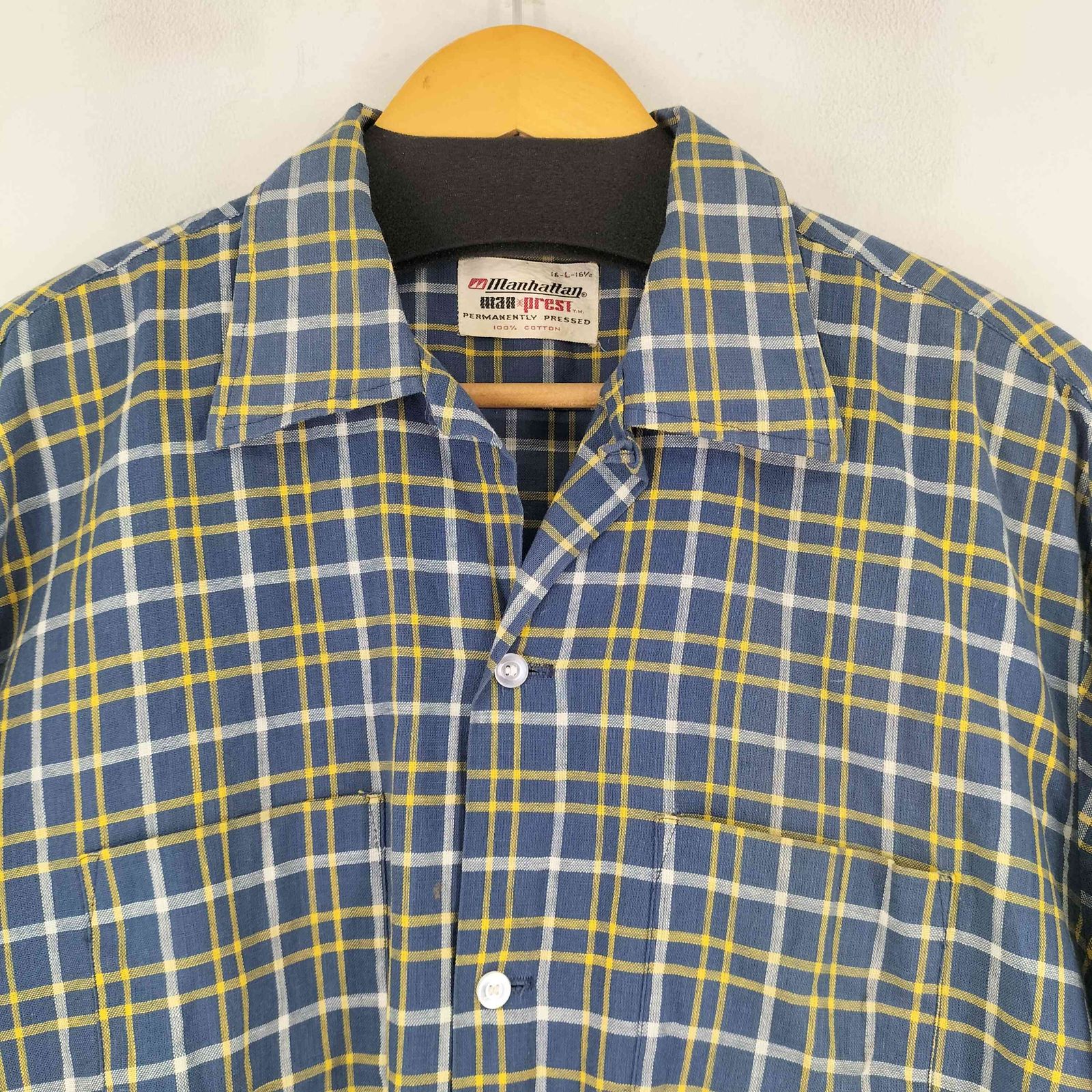 USED古着(ユーズドフルギ) MANHATTAN 50-60S  チェック L/S 開襟シャツ  メンズ  L【中古】【ブランド古着バズストア】 ユーズドフルギ USED古着 MANHATTAN 50-60S チェック L/S 開襟シャツ