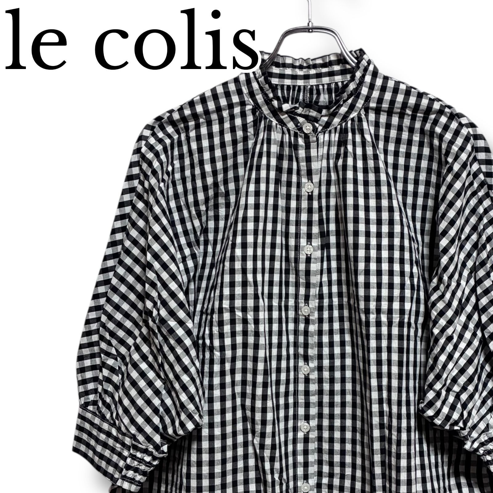 le colis ルコリ 白黒 ギンガムチェック 七分袖シャツ ドルマン 