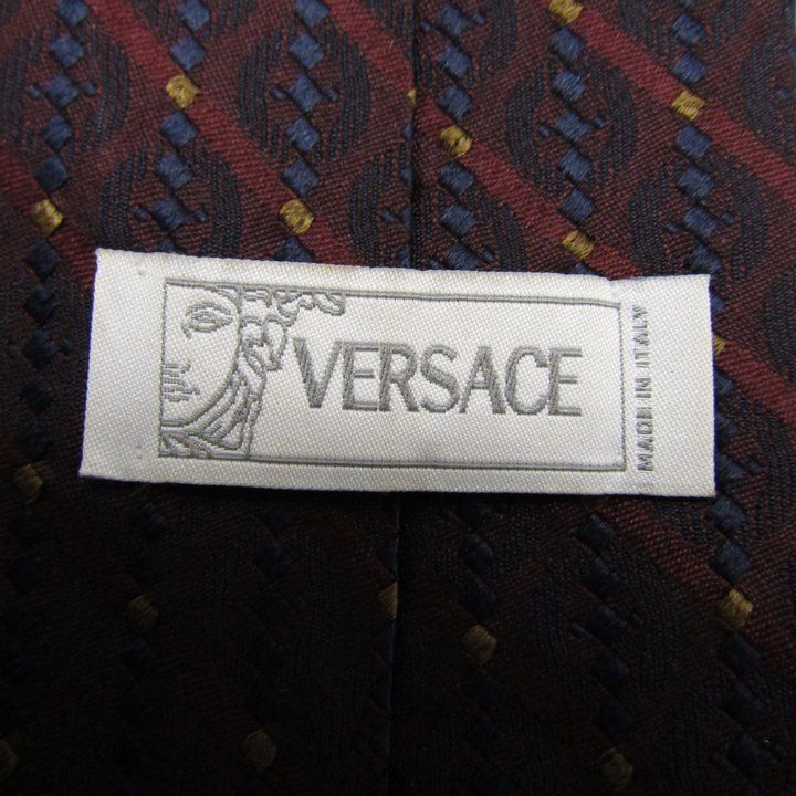 ヴェルサーチ ブランド ネクタイ メデューサ ストライプ柄 シルク イタリア製 PO メンズ ワインレッド VERSACE 【中古】