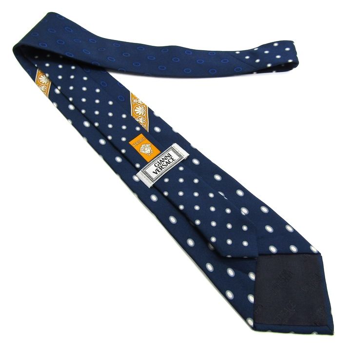 ジャンニ・ヴェルサーチ ブランド ネクタイ メデューサ ドット柄 シルク 伊製生地 日本製 PO メンズ ネイビー Gianni Versace 【中古】