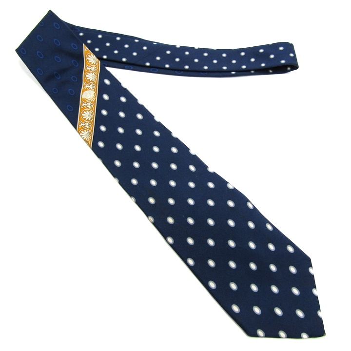 ジャンニ・ヴェルサーチ ブランド ネクタイ メデューサ ドット柄 シルク 伊製生地 日本製 PO メンズ ネイビー Gianni Versace 【中古】