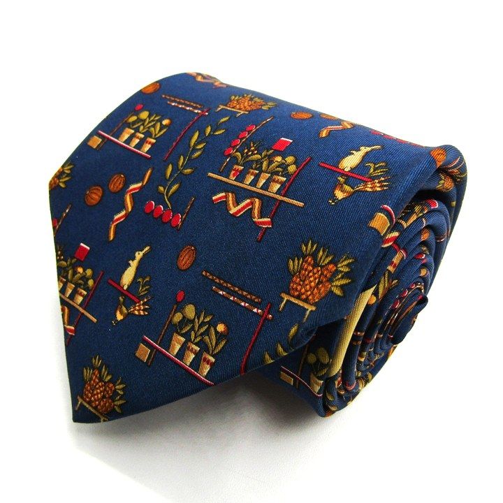 未使用　サルバトーレフェラガモ　ネクタイ　青　羊　動物・花柄　ハート SalvatoreFerragamoサルヴァトーレフェラガモ ネクタイefg20s062