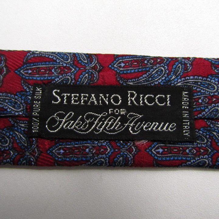 ステファノリッチ ブランド ネクタイ サックスフィフスアヴェニュー ペイズリー柄 シルク 伊製 PO メンズ レッド STEFANO RICCI ステファノリッチ ブランド ネクタイ サックスフィフスアヴェニュー