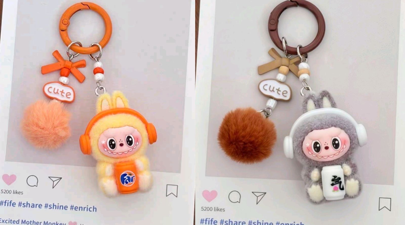 LABUBU ラブブ ぬいぐるみキーホルダー 2点セット モコモコポンポン