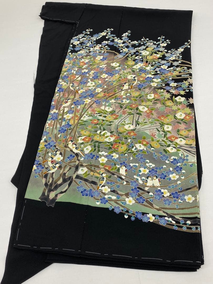 百貫華峰 加賀友禅 黒留袖 落款入 仮絵羽 未仕立て品 正絹 八掛付き