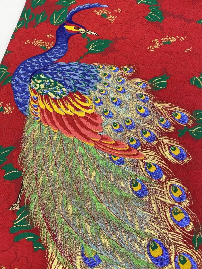 孔雀 袋帯 牡丹 金糸 正絹 六通 D163 - メルカリ