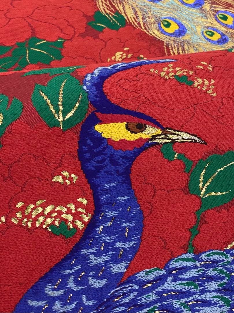 孔雀 袋帯 牡丹 金糸 正絹 六通 D163 - メルカリ