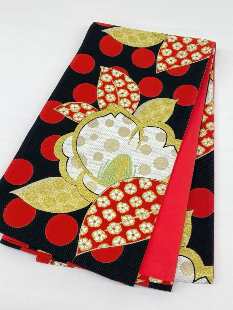 袋帯 正絹 振袖 大輪 椿 ドット D156 - メルカリ
