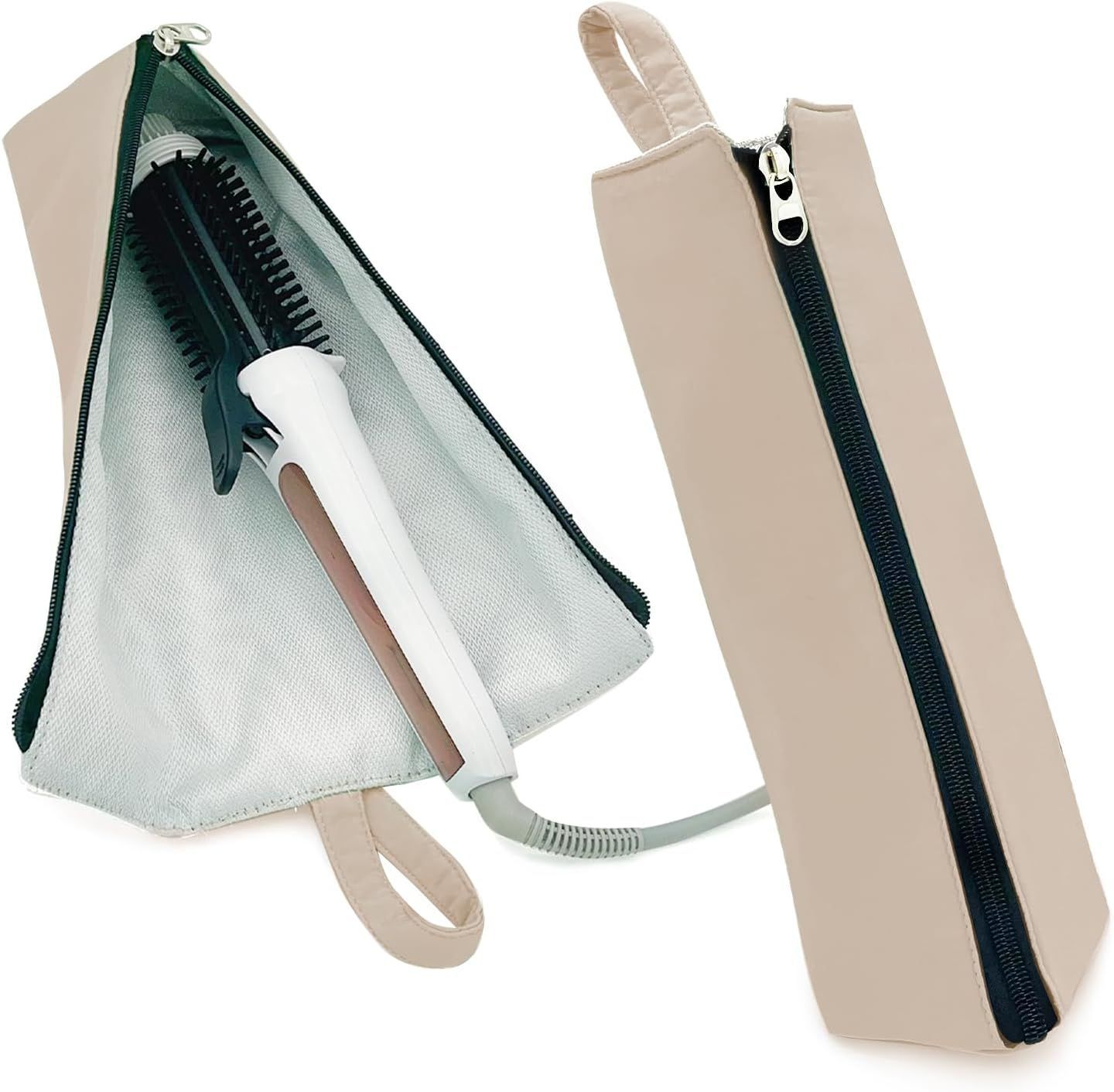 ヘアアイロンケース　￼耐熱　吊り下げ式　￼コード収納ポケット　旅行 ヘアアイロン ケース 吊り下げ旅行用ヘアアイロン収納袋 耐熱 300度