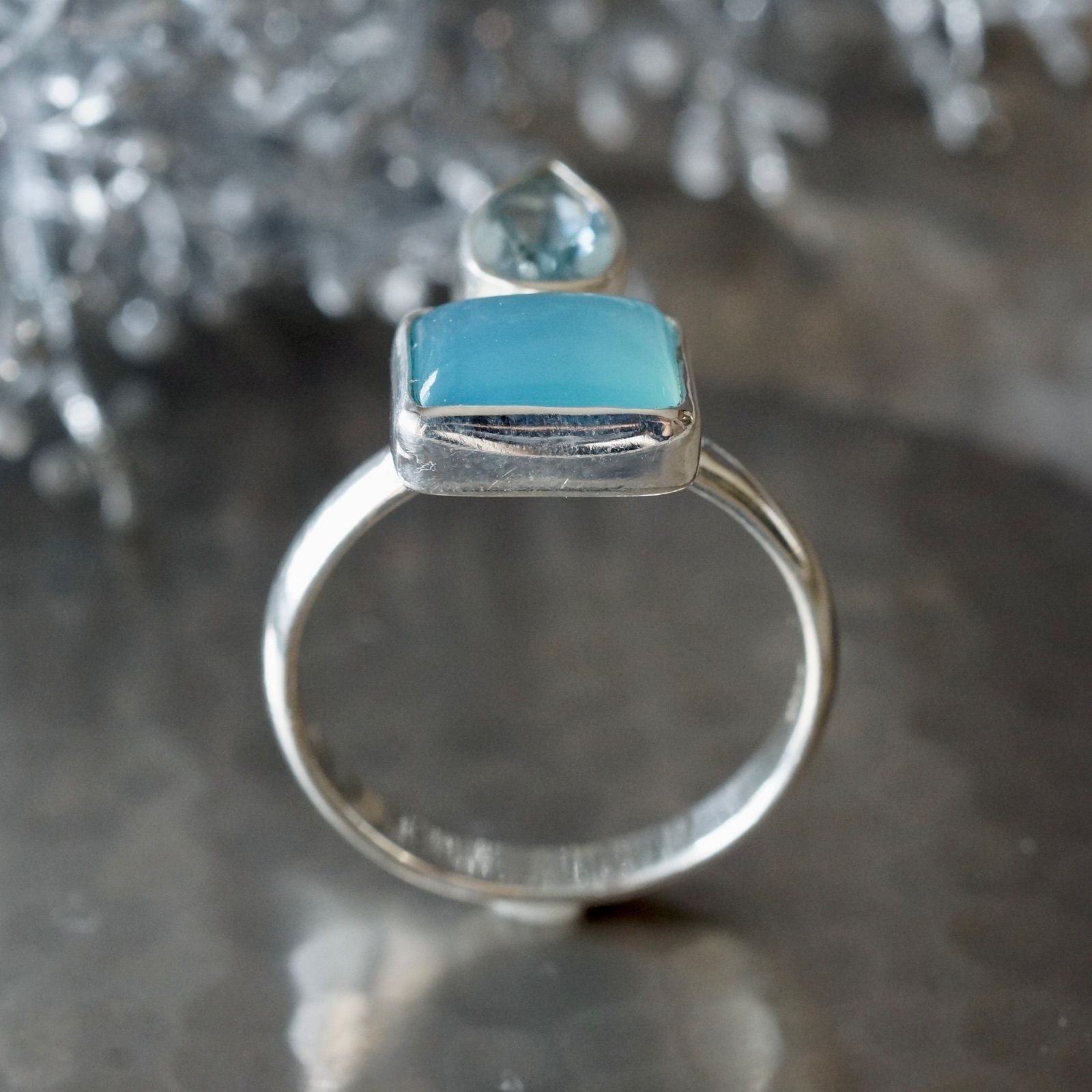 ブルートパーズ/カルセドニー リング シルバー925 約15号（sv-872