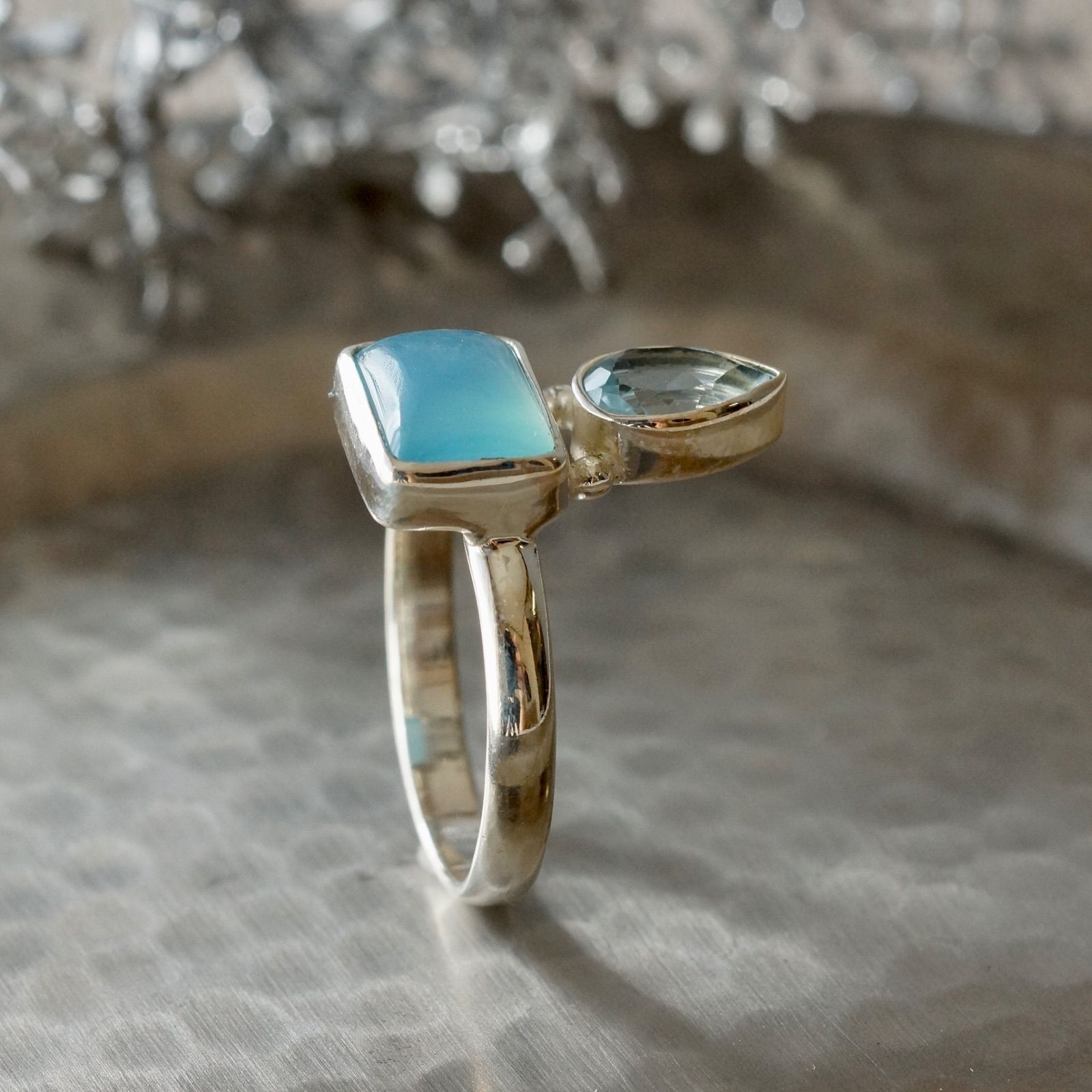 ブルートパーズ/カルセドニー リング シルバー925 約15号（sv-872