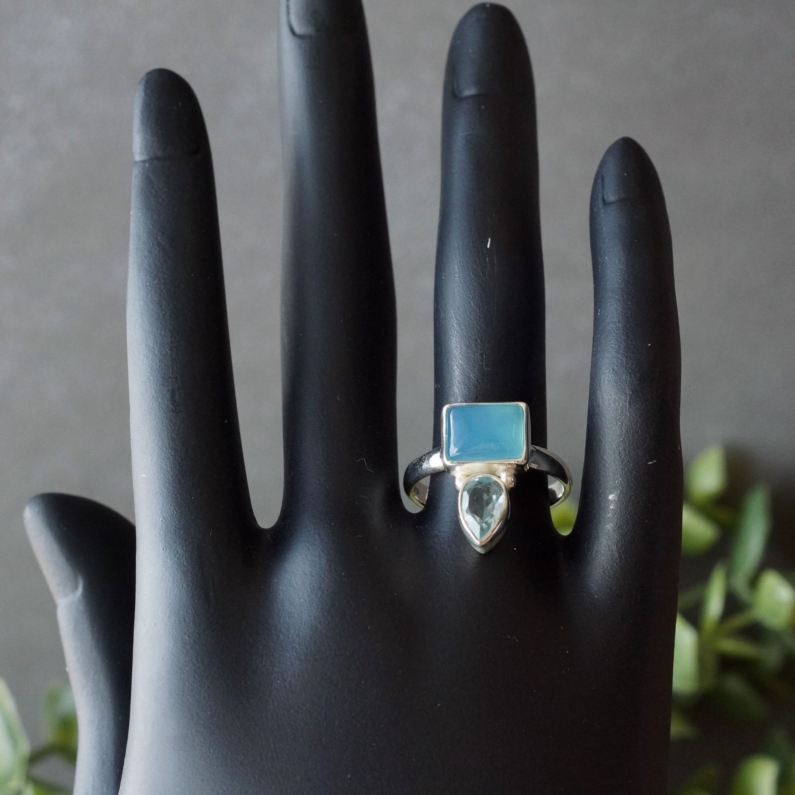 ブルートパーズ/カルセドニー リング シルバー925 約15号（sv-872