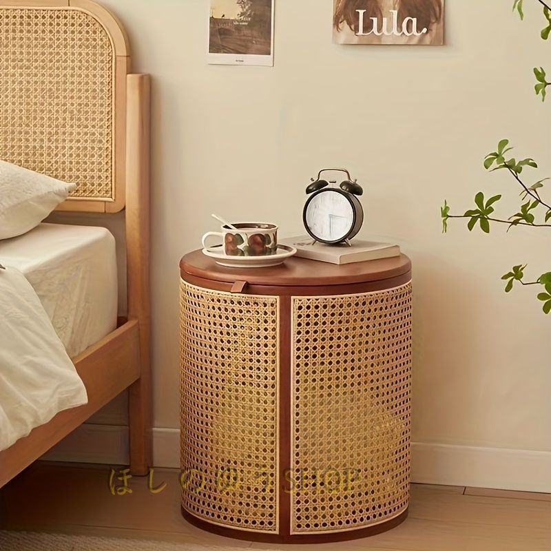コーヒーテーブル ミニテーブル ベッドサイド サイドテーブル ラタン 無垢材 収納 机 ディスプレイ 円形 ナチュラル 北欧 シンプル かわい