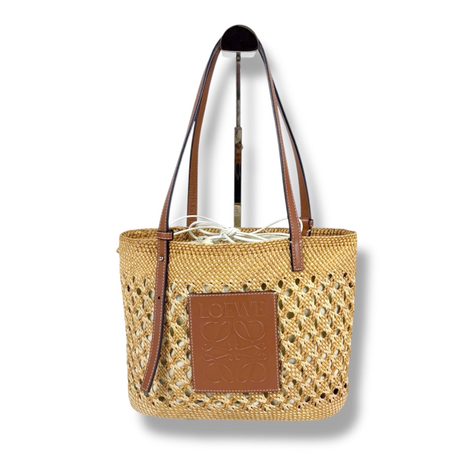 LOEWE ロエベ ロゴ入り ストロー かごバッグ ナチュラル/ブラウン