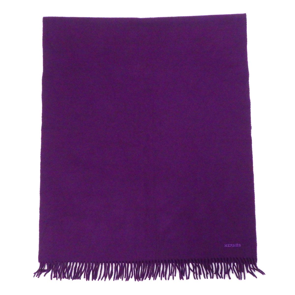 エルメス カシミヤ マフラー　パープル HERMES エルメス ユニ ブロデ ロゴ マフラー レディース カシミヤ