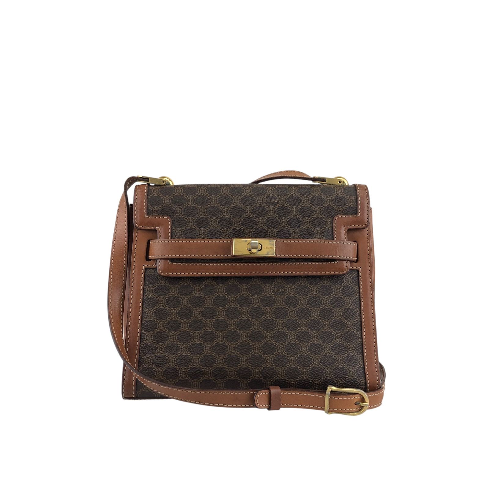 CELINE セリーヌ マカダム ショルダーバッグ ブラウン ターンロック