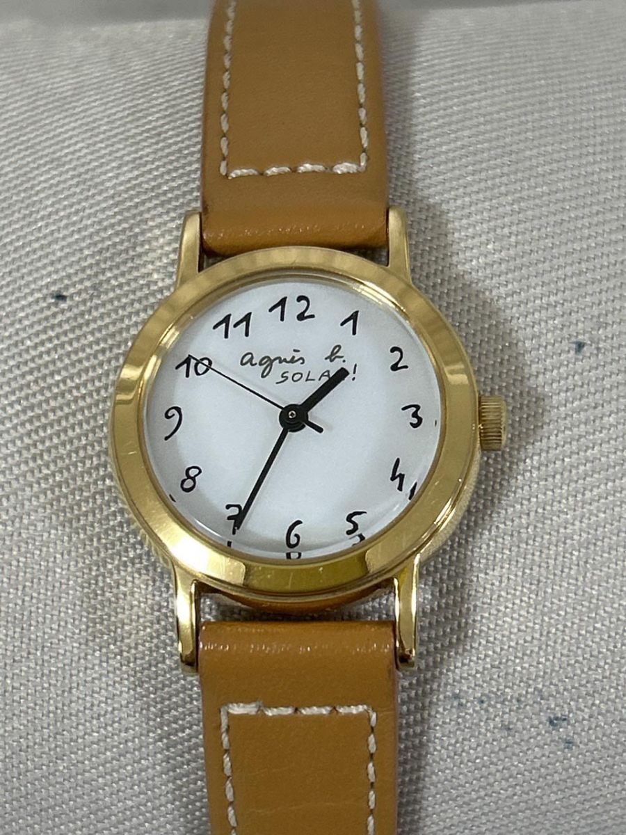 agnes b アニエスベー ソーラー 革ベルト 腕 時計 sizeF/茶