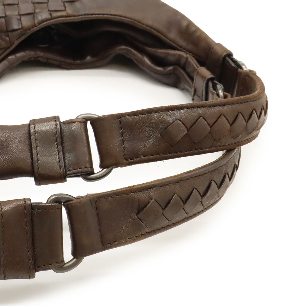 【良品】ボッテガヴェネタ カンパーナ ショルダーバッグ イントレチャート 茶色 外観美品 ボッテガヴェネタ ショルダーバッグ イントレチャート