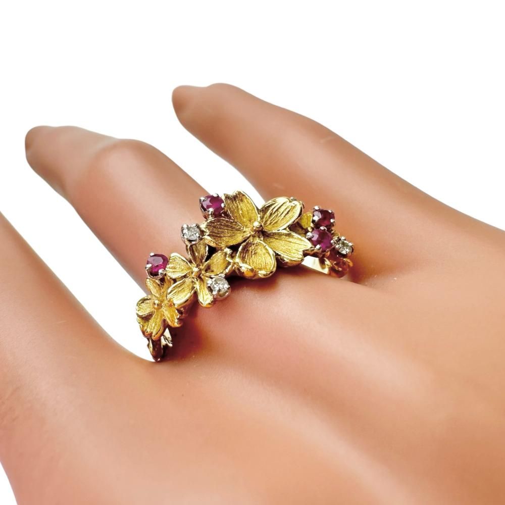 k18フラワーデザイン真珠とルビーリング k18フラワーデザイン真珠とルビーリング lemeilleur_let3007