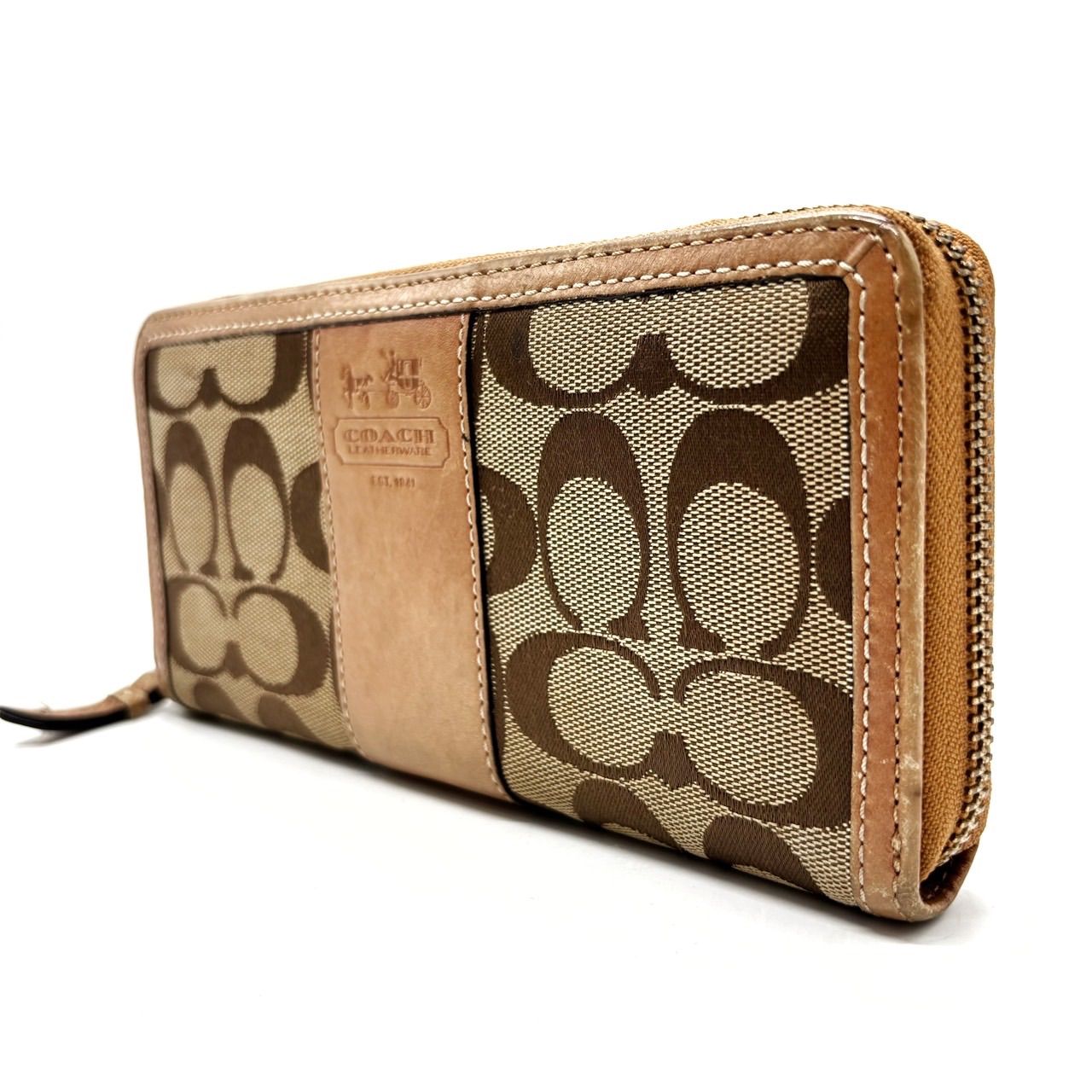 COACH ベージュ レザー 長財布 ✨良品✨ COACH 長財布 ロングウォレット ラウンドファスナー レザー