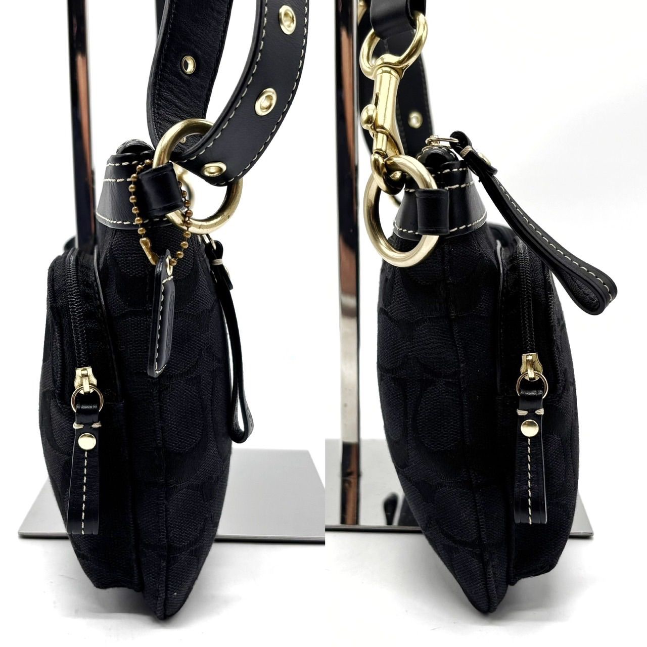 良品 COACH ハンドバッグ キャンバス ブラック シグネチャー 良品 