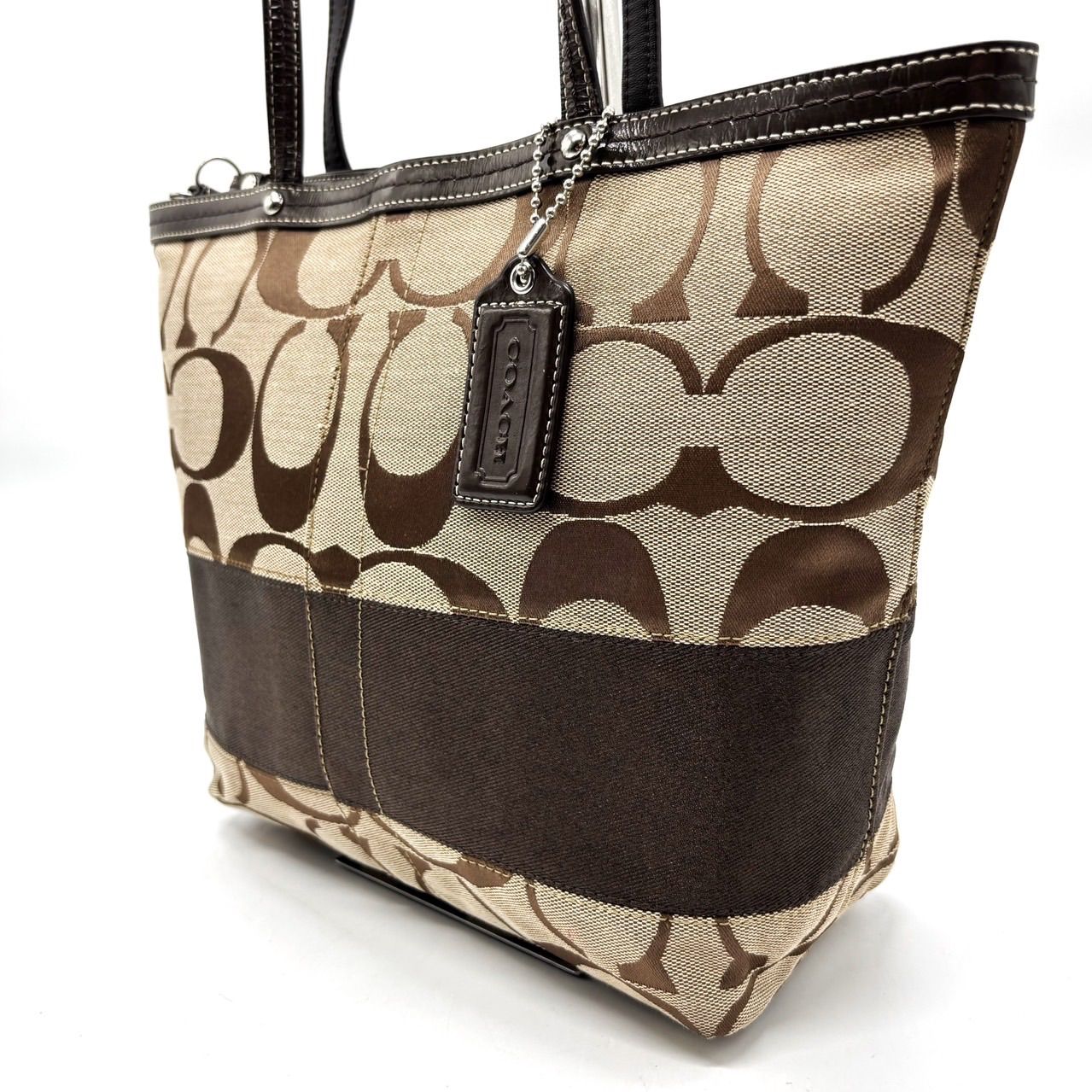 良品】 coach コーチ ハンドバッグ トートバッグ キャンバス レザー 