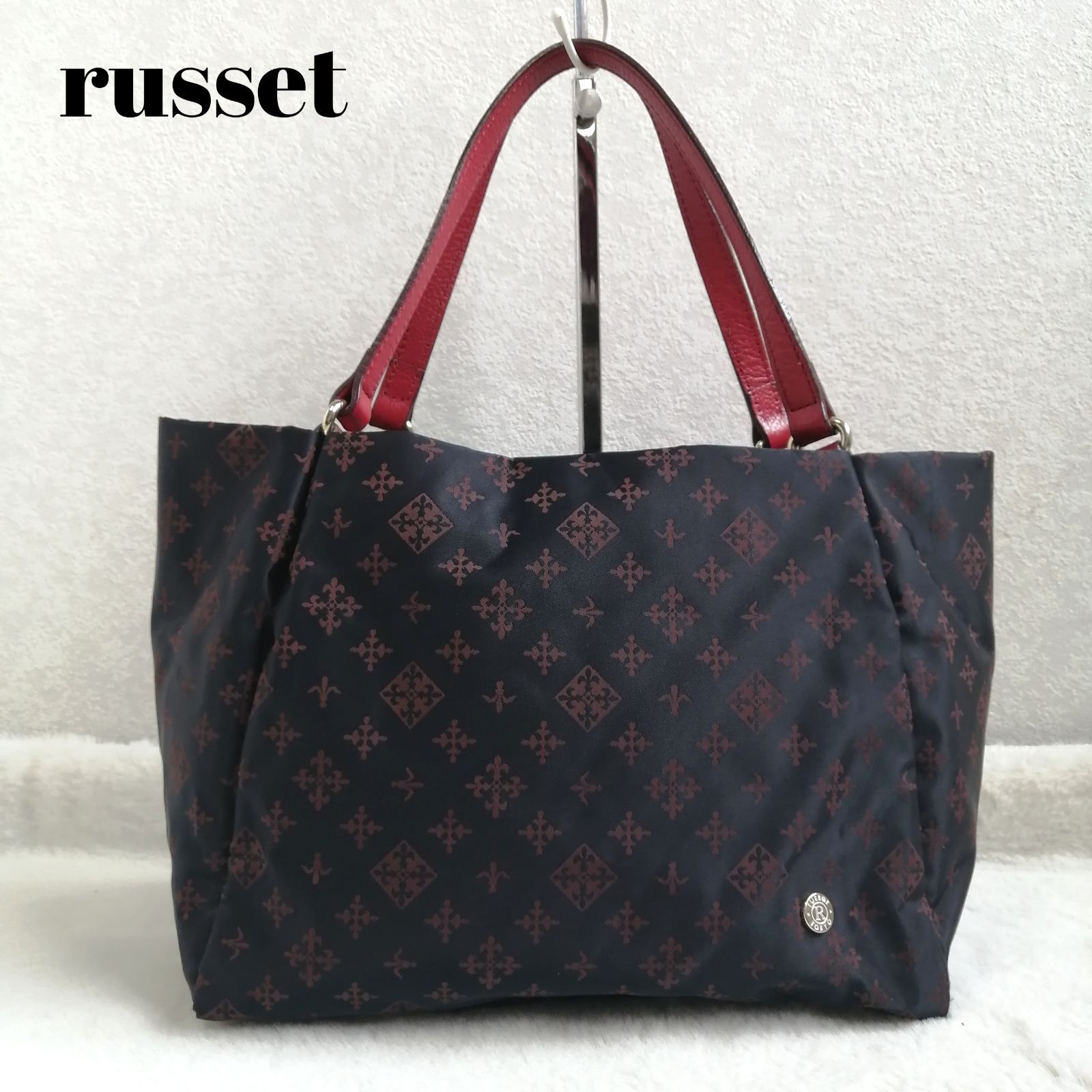 ラシット RUSSET ショルダーバッグ 総柄 ナイロン レザー グレー 【美 