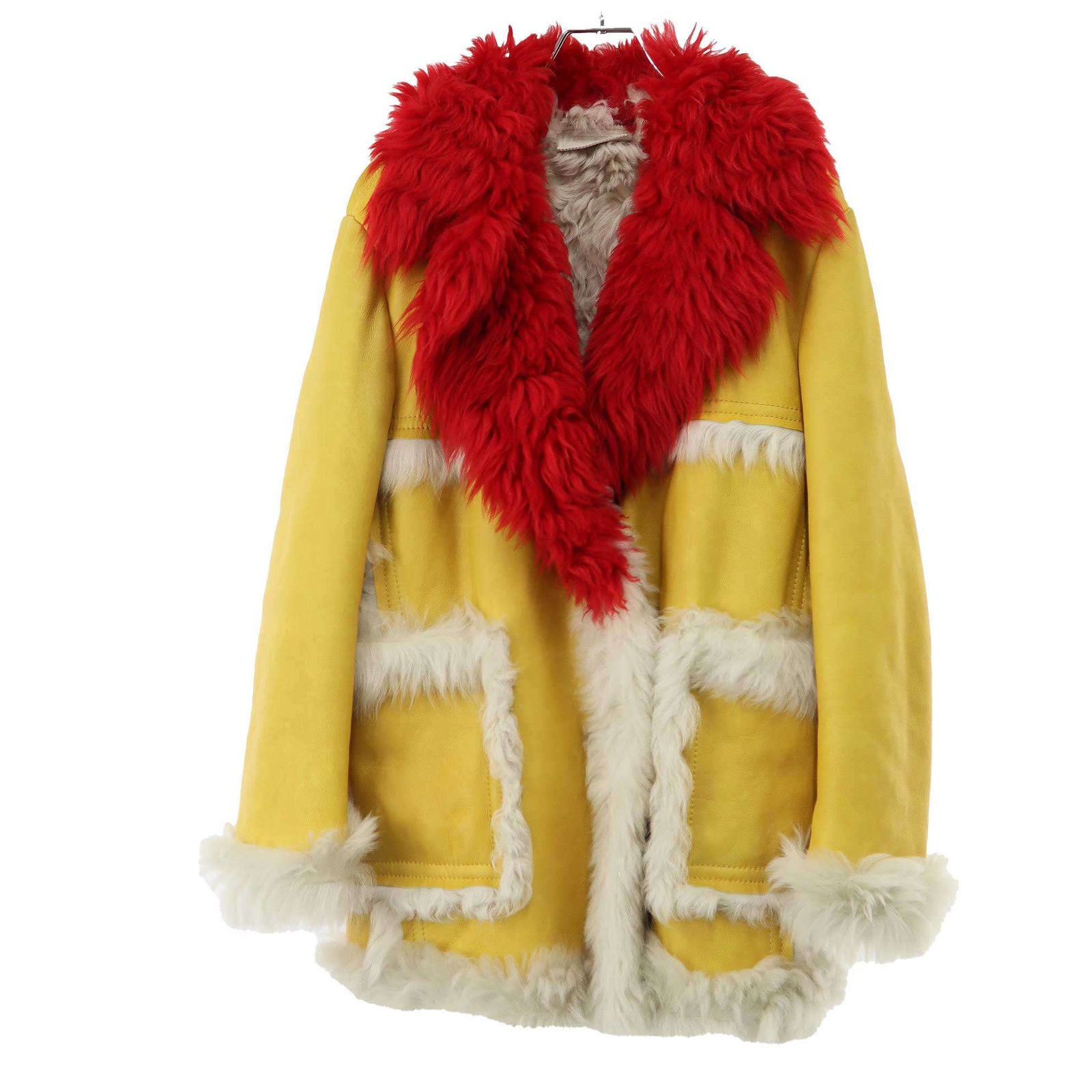 美品 S プラダ ムートン ハンガー 袋付 レザー ジャケット 黄 ファー 極美品 プラダ ムートン レザージャケット ファー 毛皮 3XL 【172