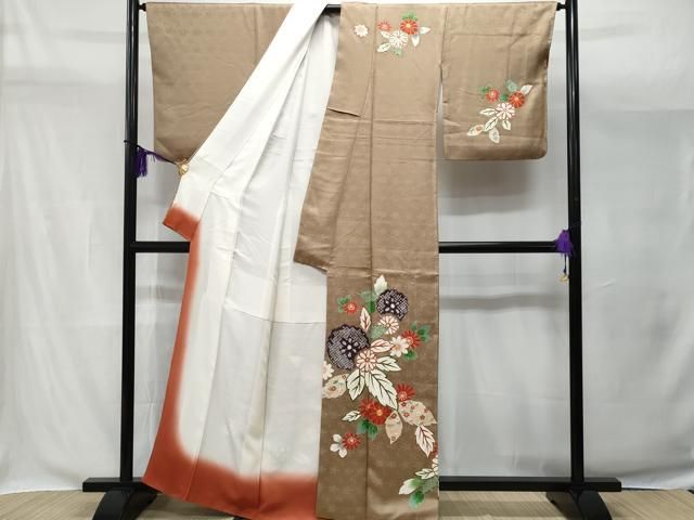 ［6161］［5454］訪問着 美品 草花文様 駒刺繍 絞り 金彩 正絹 着物袷 6161］［5454］訪問着 美品 草花文様 駒刺繍 絞り 金彩 正絹 着物袷 5454］