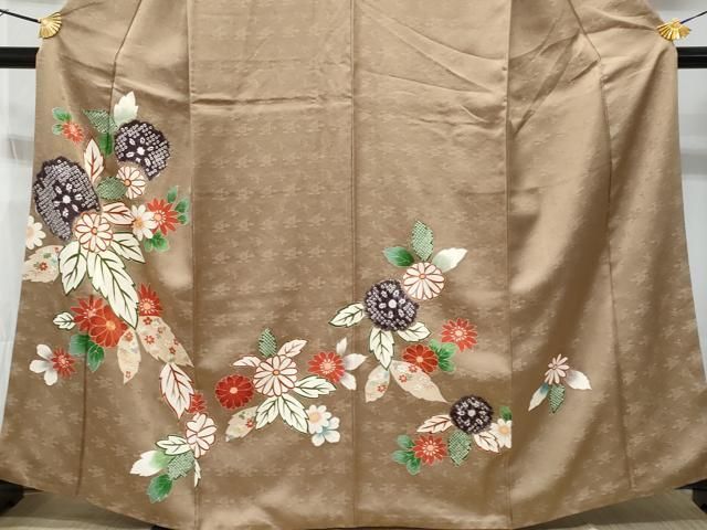 ［6161］［5454］訪問着 美品 草花文様 駒刺繍 絞り 金彩 正絹 着物袷 6161］［5454］訪問着 美品 草花文様 駒刺繍 絞り 金彩 正絹 着物袷 5454］