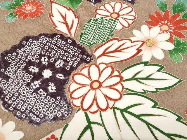 ［6161］［5454］訪問着 美品 草花文様 駒刺繍 絞り 金彩 正絹 着物袷 6161］［5454］訪問着 美品 草花文様 駒刺繍 絞り 金彩 正絹 着物袷 5454］