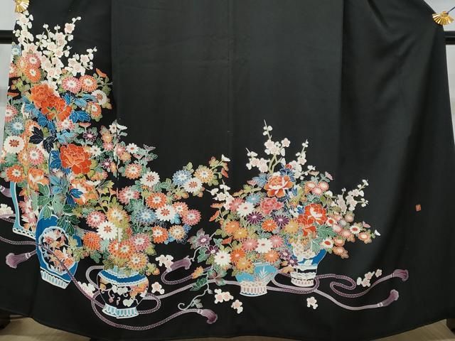 平和屋着物■希少　夏物　黒留袖　花蝶唐草文　暈し染め　銀彩　逸品　CZAA4265s5 平和屋着物□希少 夏物 黒留袖 花蝶唐草文 暈し染め 銀