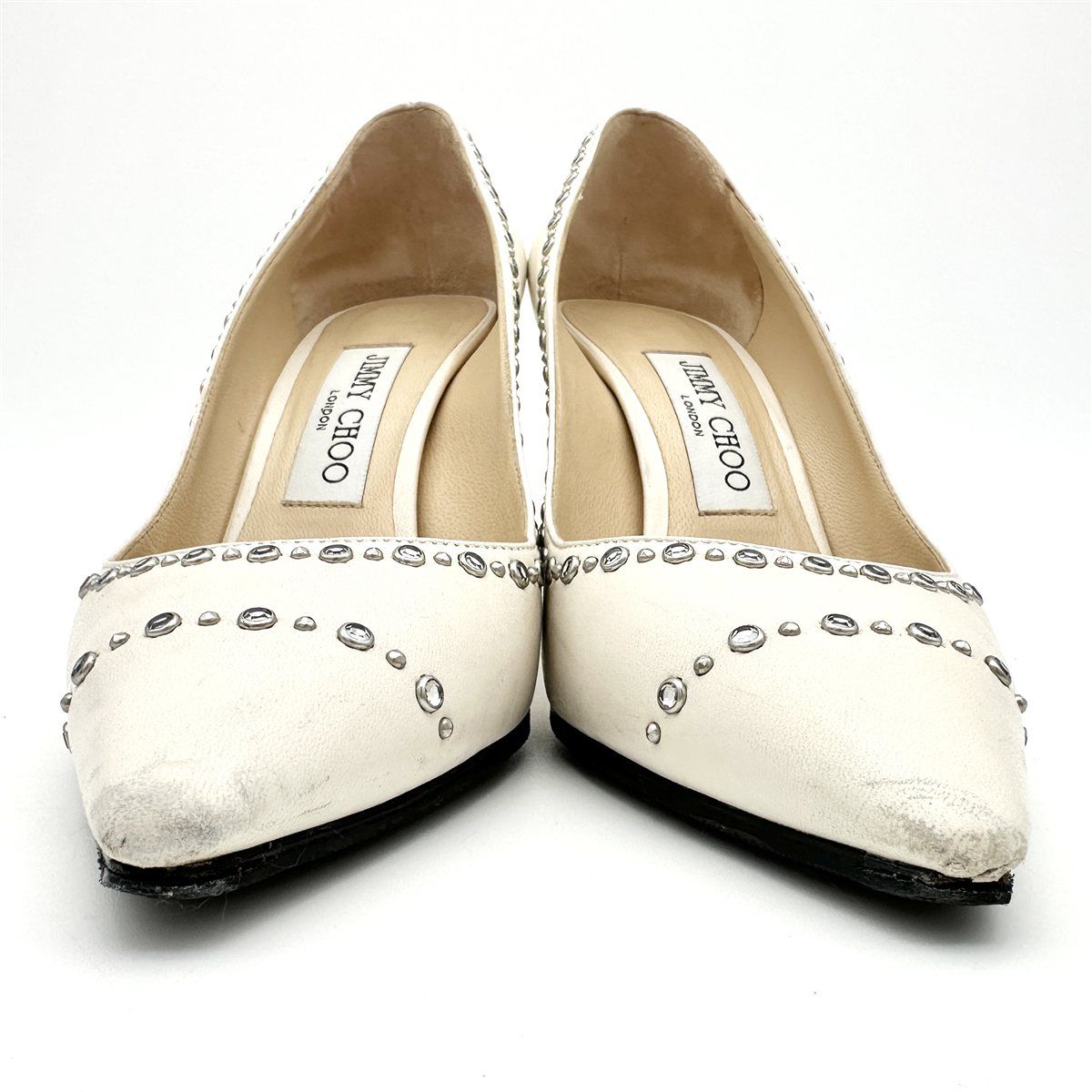 JIMMY CHOO ハイヒール 本革 ビブラムソール ラインストーン ポイン  