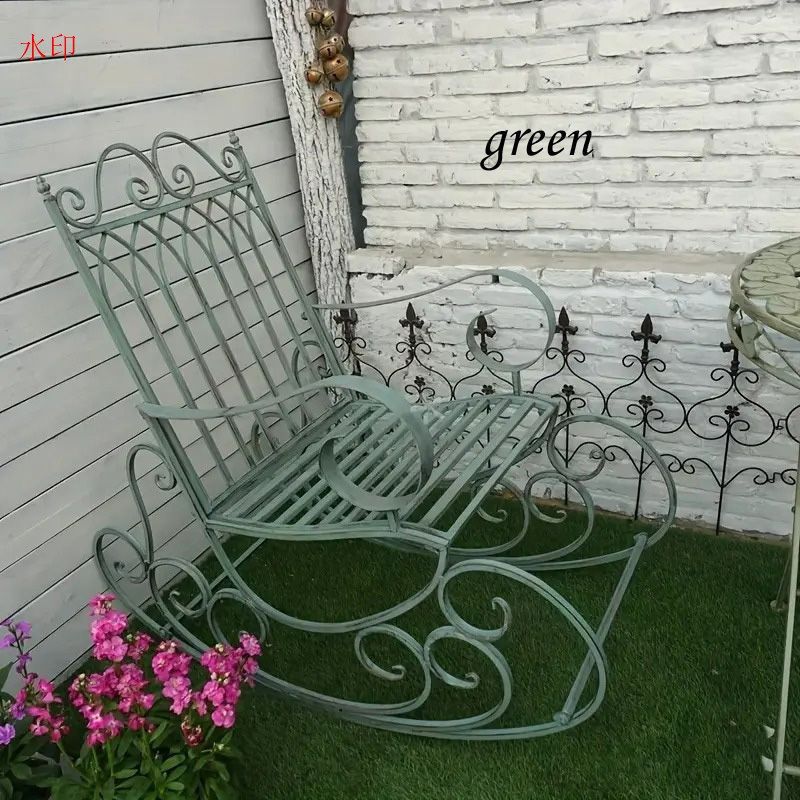 ガーデンチェア ロッキングチェア ヴィンテージ調 ホワイト グリーン