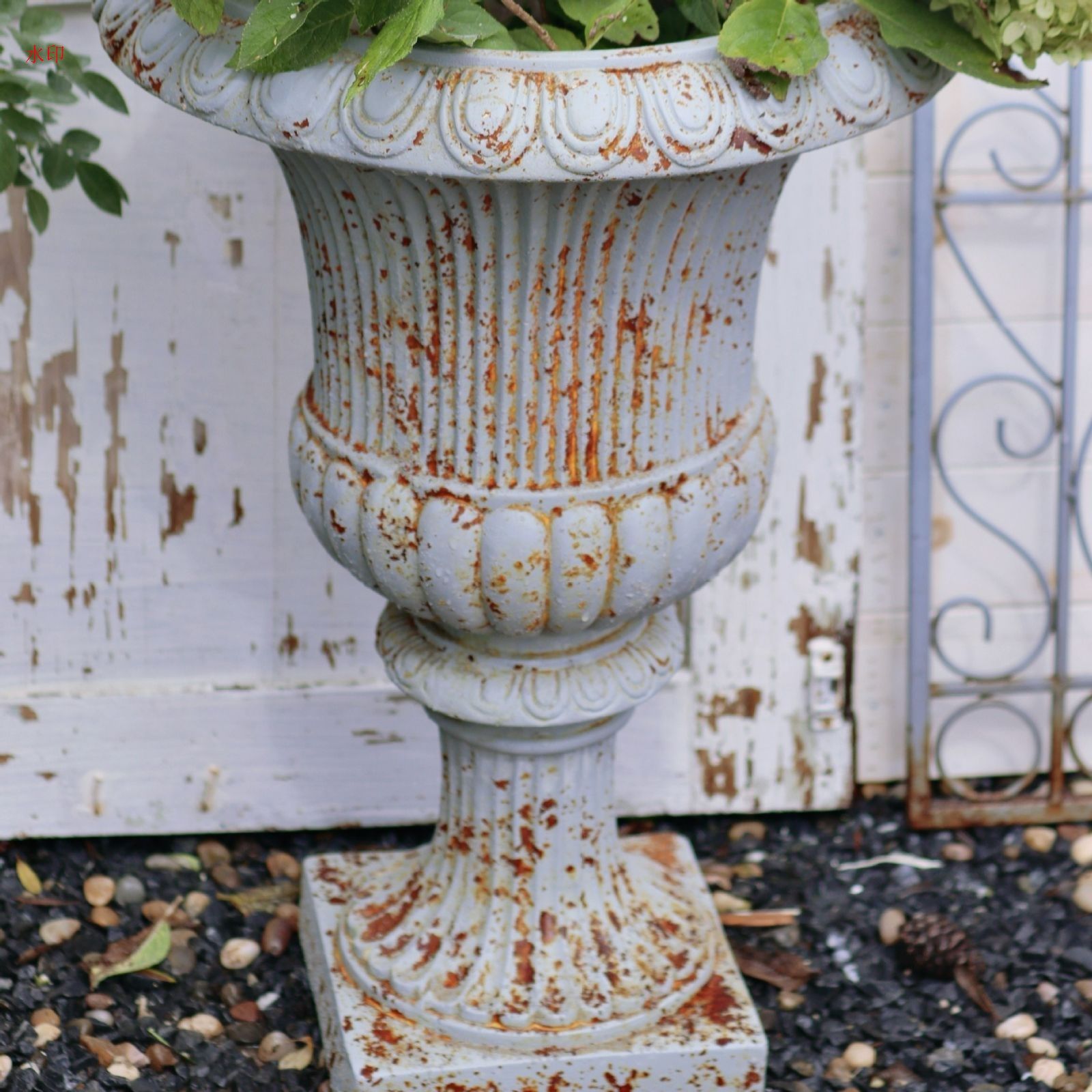 植木鉢 ヴィンテージ調 シャビー加工 グレー 排水穴あり フラワー