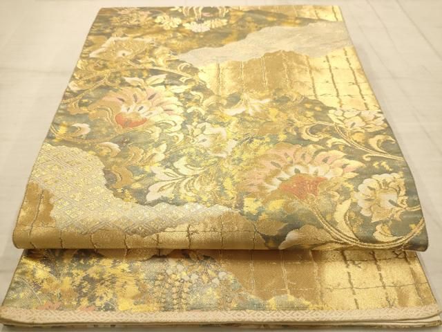 平和屋着物◎西陣 服部織物謹製 六通柄袋帯 こはく錦 手工芸 更紗花文