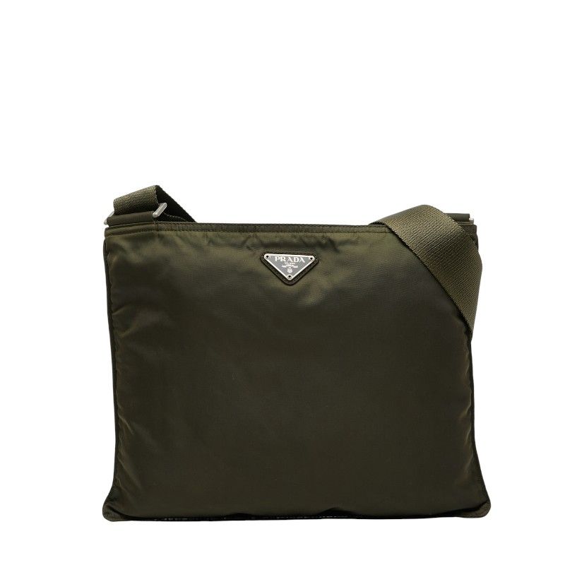 プラダ 三角ロゴプレート 斜め掛け ショルダーバッグ カーキ ナイロン