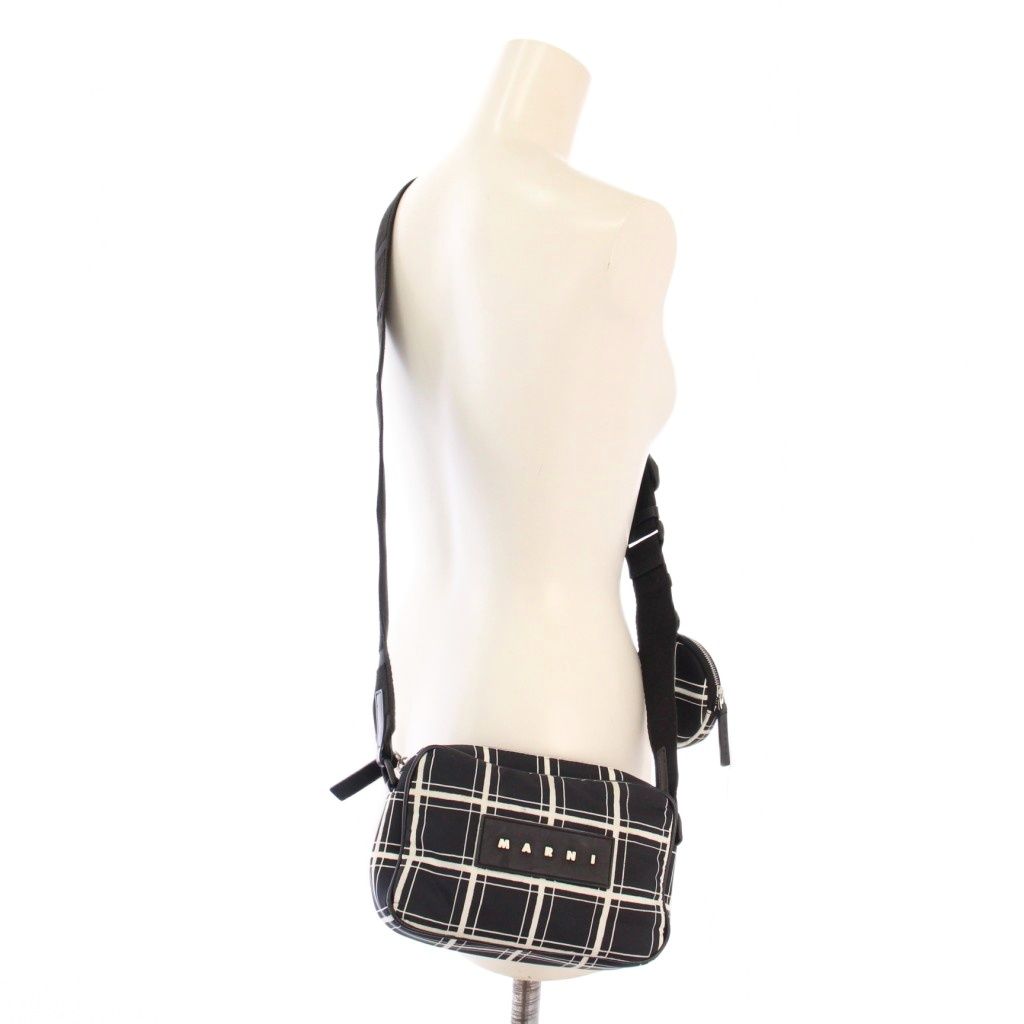 MARNI CAMERA BAG CHECK PRINT ブラック 新品未使用 MARNI マルニ ミニポーチ付き モノクロチェック ナイロンパフ カメラ