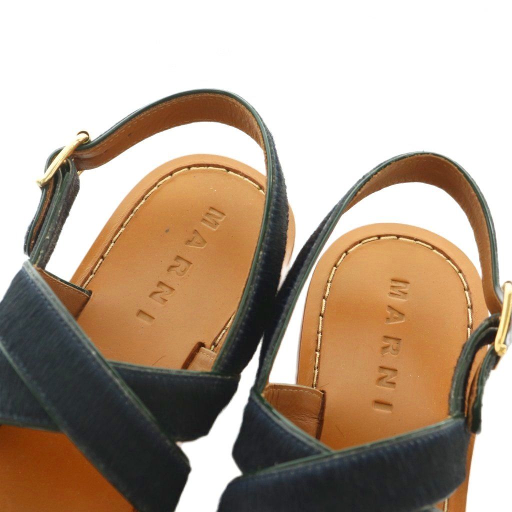 マルニ MARNI フラットサンダル ハラコ ストラップ 38 25.0cm 黒