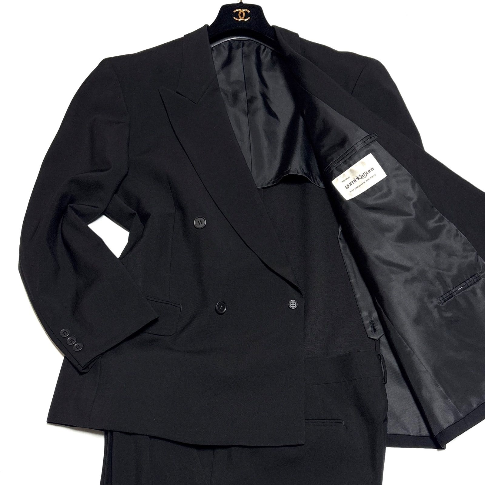 Yumi Katsura MONSIEUR 桂由美 ダブルブレスト ブラックフォーマル スーツ セットアップ 礼服 喪服 冠婚葬祭 背抜き 黒 ブラック