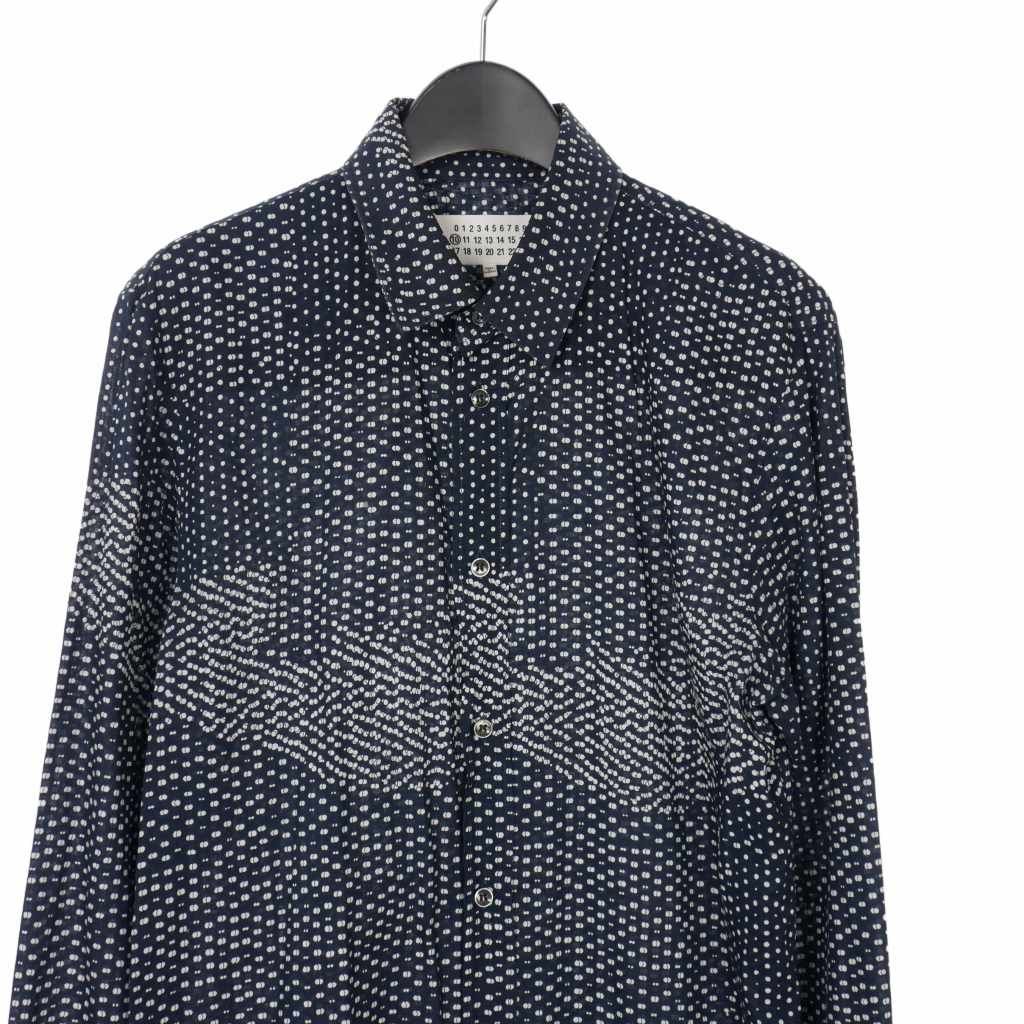 ✨14AW/ドット柄✨Maison Margiela 総柄 綿 シャツ 紺 46 ✨14AW/ドット柄✨Maison Margiela 総柄 綿 シャツ 紺 46 ✨14AW