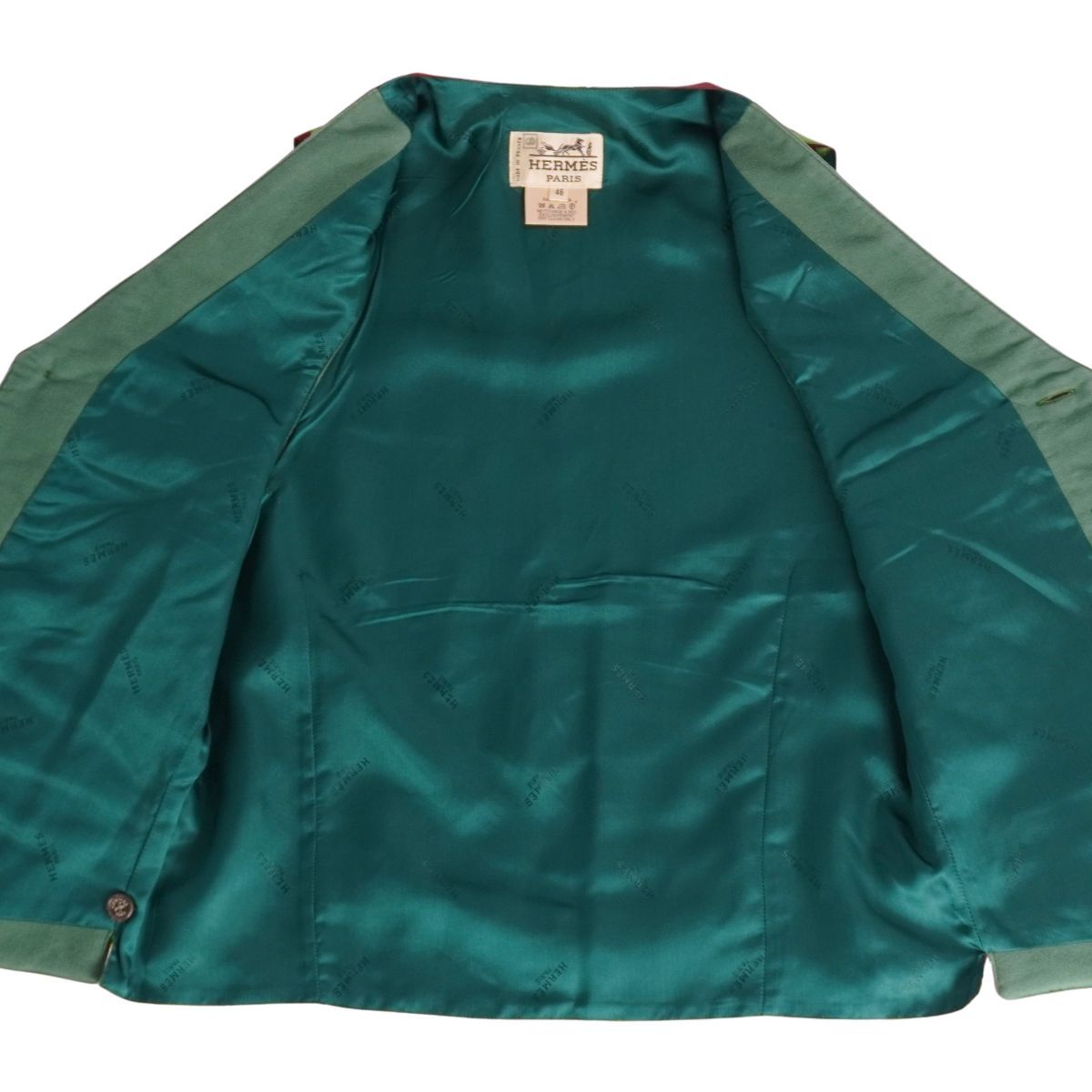 美品 Vintage エルメス HERMES ベスト ジレ 総柄 シルク切り替え  