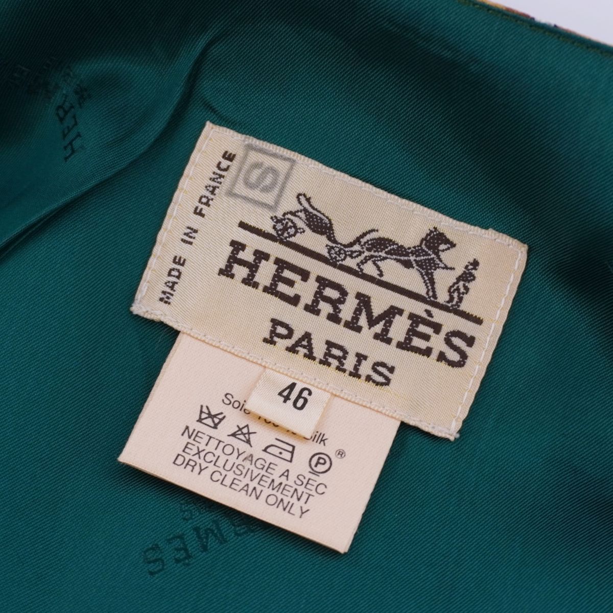 美品 Vintage エルメス HERMES ベスト ジレ 総柄 シルク切り替え  