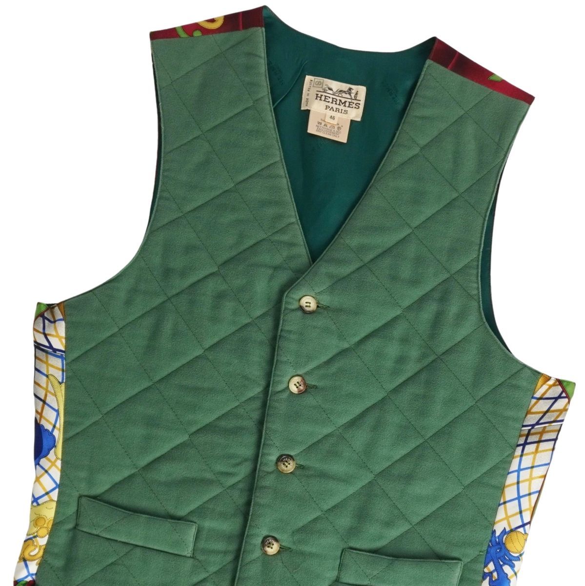 美品 Vintage エルメス HERMES ベスト ジレ 総柄 シルク切り替え