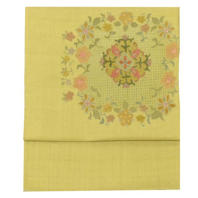 中古】 袋帯 正絹 リサイクル袋帯 美品 仕立て上がり 緑色系 華文様