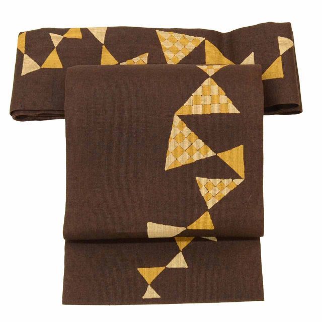 中古】 リサイクル 名古屋帯 帯 正絹 絹 SILK シルク 紬地 六通柄 良品