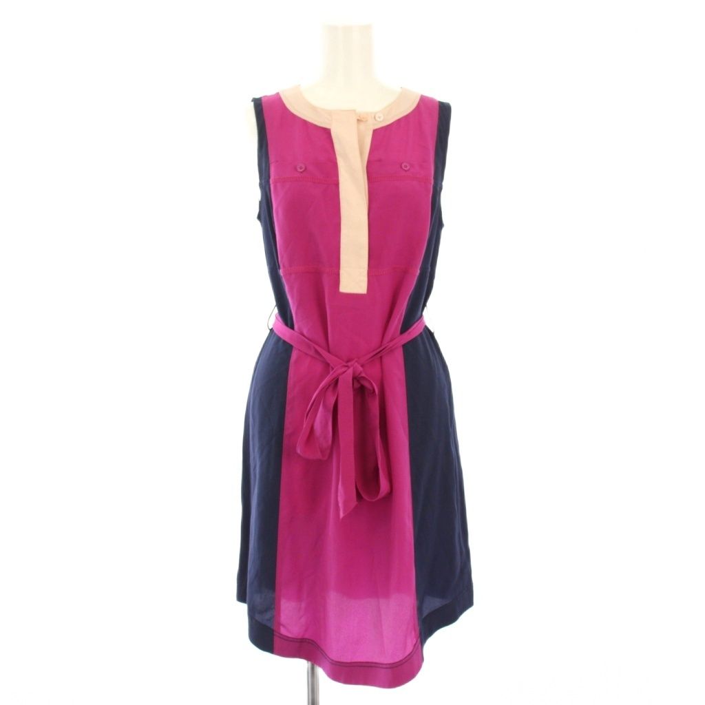 トリーバーチ TORY BURCH ワンピース シルク ノースリーブ ひざ丈 0 紺