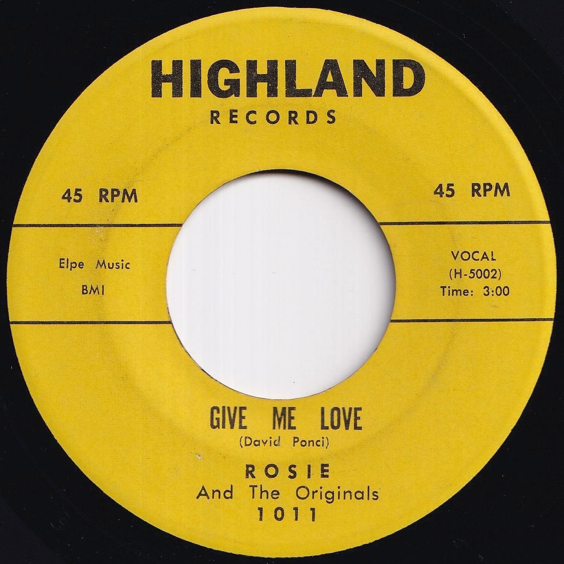 Rosie And The Originals Angel Baby / Give Me Love Highland US 1011