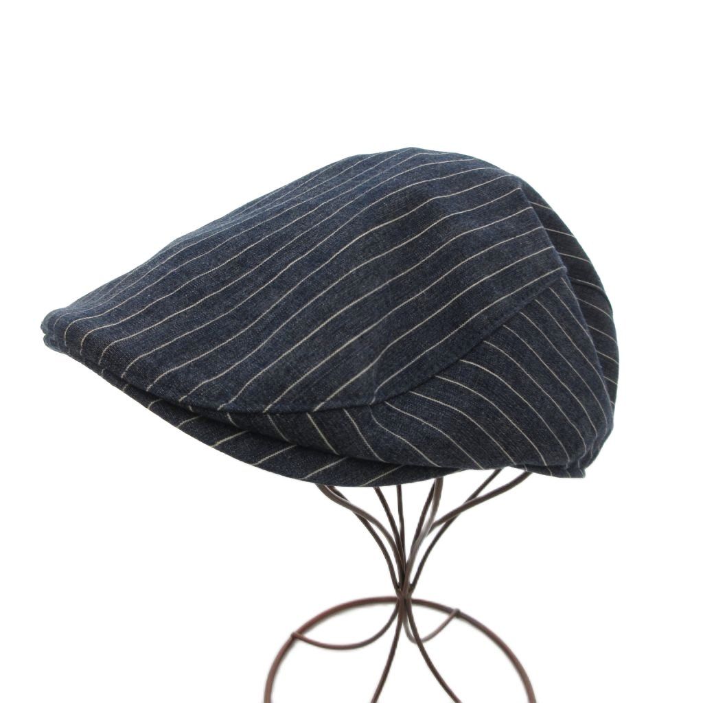 パパス Papas +プラス ハンチング 帽子 ヒッコリー ストライプ 青