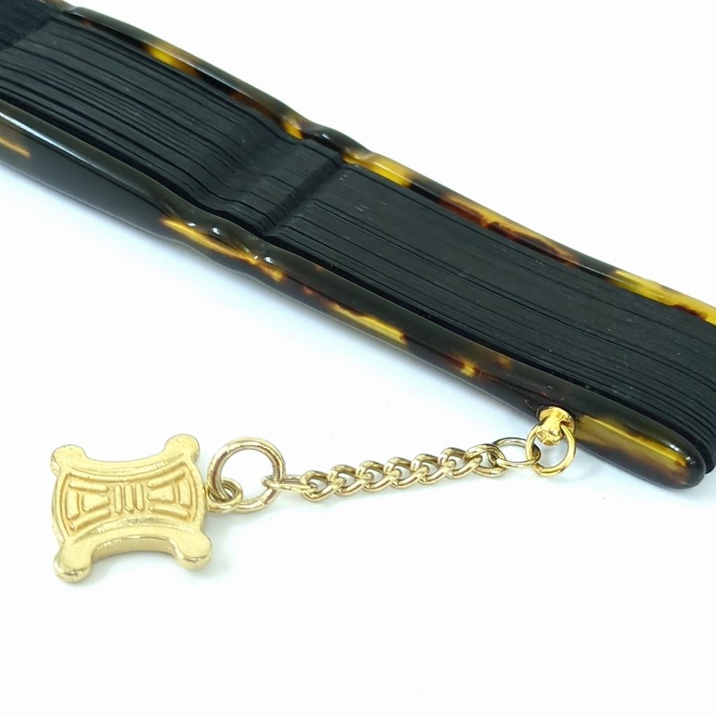 CELINE ロゴ入りブラウン扇子 ケース付き CELINE ロゴ入りブラウン扇子